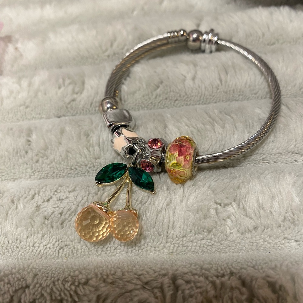 Silver Cherry Charm Bracelet